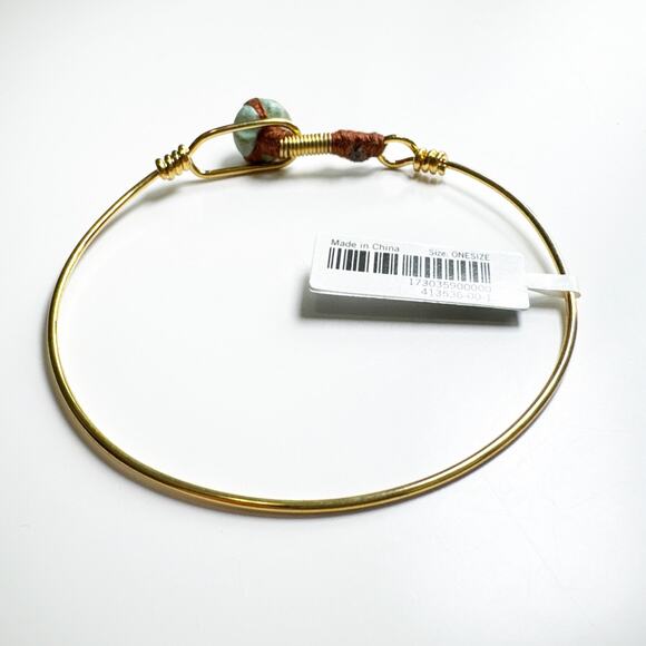 Banana Republic Gold Wire Bangle Bracelet with Turquoise Stone Accent - Picture 4 of 10